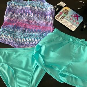 ZeroXposur pink floral 3pc Bathing Swim Suit Set Girls shorts 14 free shorts